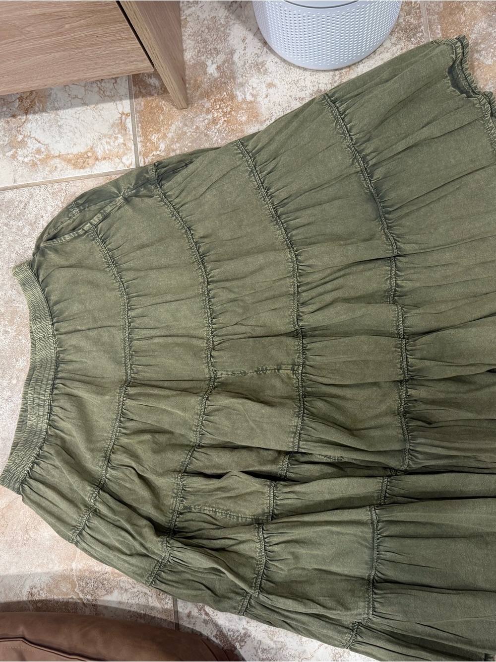 Pepe Jeans Olive Green Tiered Maxi Skirt